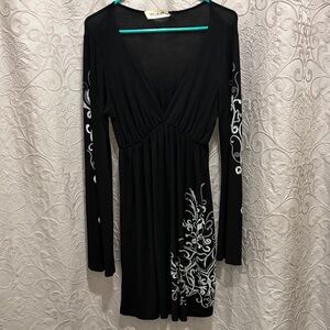 Black Dress with White Floral Accents